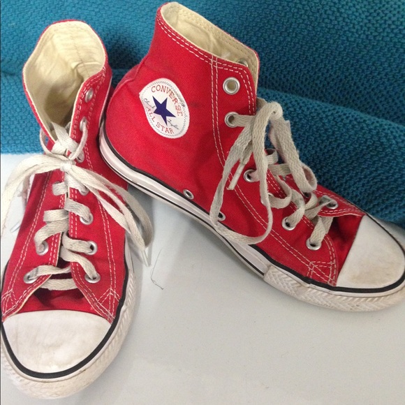 girls red converse high tops